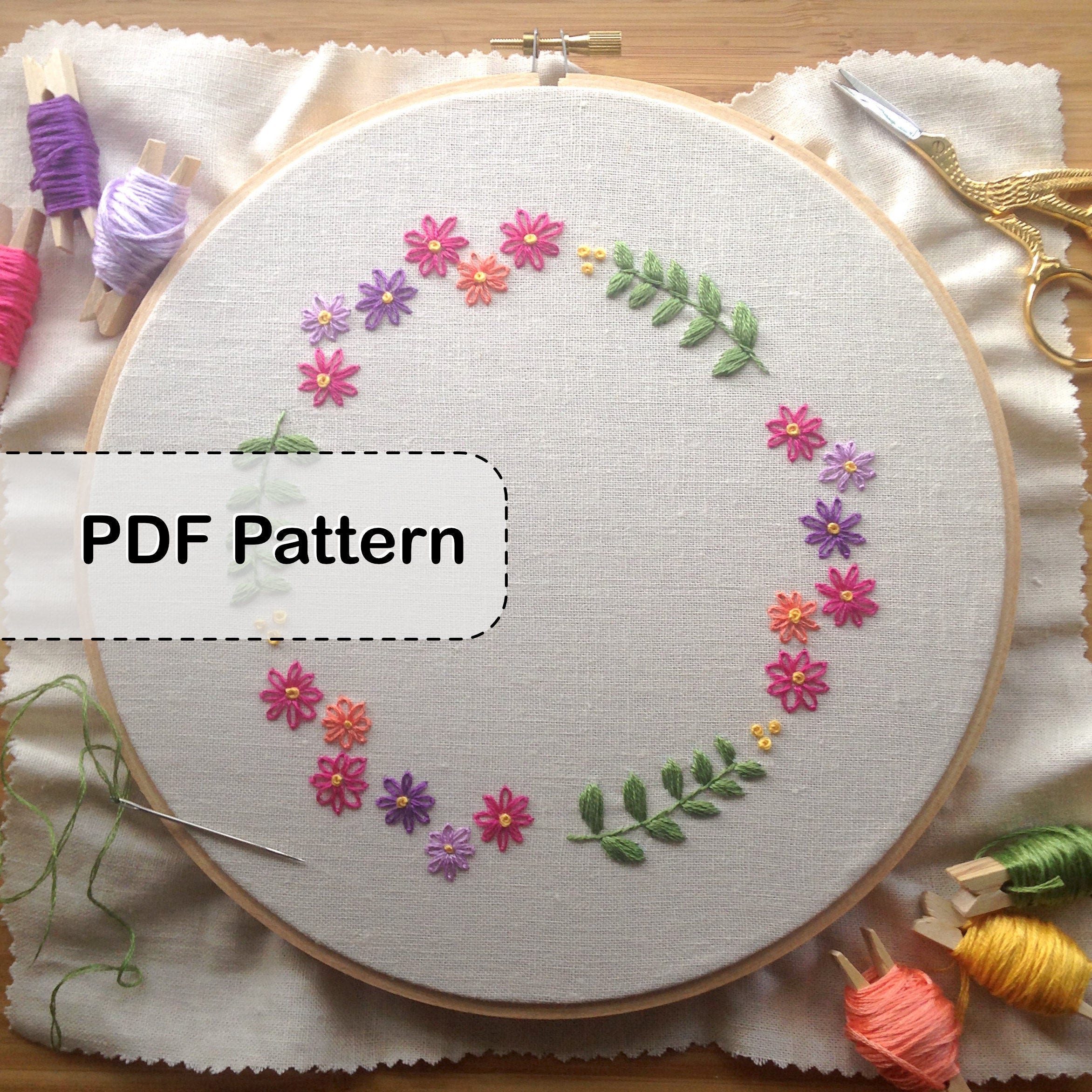Spring Wreath Embroidery Pattern PDF Printable DIY Stitched | Etsy