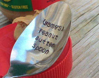 Personalized Stamped Peanut Butter Spoon - Unique Foodie Gifts for Peanut Butter Lovers - Stamped Flatware Select Teaspoon or Tablespoon