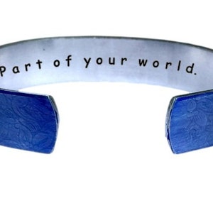 Part of your world. Cuff Bracelet Personalized Jewelry Hand Stamped Sister Gifts Blue Aluminum image 1