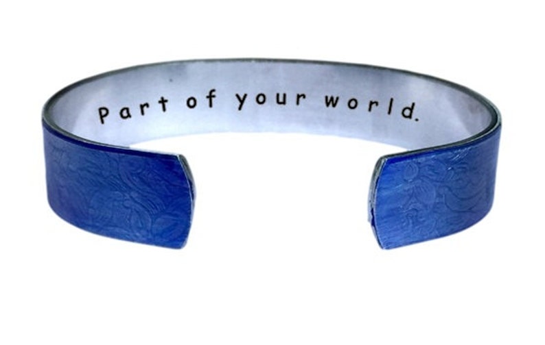 Part of your world. Cuff Bracelet Personalized Jewelry Hand Stamped Sister Gifts Blue Aluminum image 1