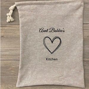 Bread Bag, Beige Linen, Heart Love, Fresh Bread Bag Homemade Sourdough Bread, Reusable Produce Bag, Food Storage Made USA, Bread Baker Gift