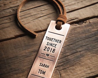 7th Anniversary or Copper Anniversary Bookmark - Together Since and Date - Personalized Bookmark - Custom Engraved Gift for Him or Her