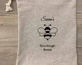 Bread Bag, Beige Linen, Bee Lovers Gift, Bread Bag Homemade Sourdough Bread, Reusable Produce Bag, Food Storage Made USA, Bread Baker Gift