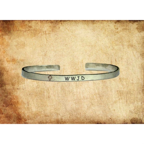 WWJD What Would Jesus Do | Custom Cuff Bracelet Personalized Jewelry Hand Stamped 1/4" Adjustable Stacking Copper Brass Aluminum