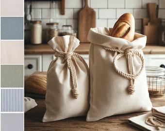 Bread Bags, Choose Fabric - Linen Bread Bags - 2-Pack 11 x 15 inch Ideal for Homemade Bread, Unbleached, Reusable Food Storage, Housewarming