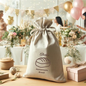 Bread Bag, Beige Linen, Personalized Wedding Shower Gift Bread Bag Homemade Sourdough Bread, Reusable Produce Bag, Food Storage Made USA