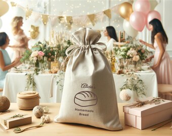 Bread Bag, Beige Linen, Personalized Wedding Shower Gift Bread Bag Homemade Sourdough Bread, Reusable Produce Bag, Food Storage Made USA