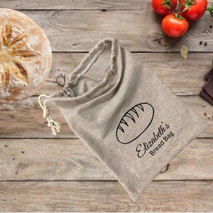 Bread Bag, Beige Linen, Personalized Gift Bread Bag Homemade Sourdough Bread, Reusable Produce Bag, Food Storage Made USA, Bread Baker Gift