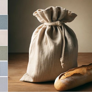 Bread Bag, Choose Design - Size, Linen Bread Bag for Homemade Sourdough Bread, Reusable Produce Bag, Food Storage Made USA, Bread Baker Gift