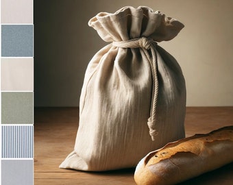 Bread Bag, Choose Design - Size, Linen Bread Bag for Homemade Sourdough Bread, Reusable Produce Bag, Food Storage Made USA, Bread Baker Gift