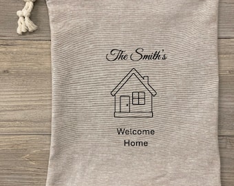 Bread Bag, Beige Linen, Welcome Home Fresh Bread Bag Homemade Sourdough Bread, Reusable Produce Bag, Food Storage Made USA, Bread Baker Gift