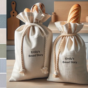 Personalized Bread Bag Set, Choose Fabric - Linen Bread Bags - 2-Pack 11x15 inch Ideal for Homemade Bread, Unbleached, Bread Story Gift Set