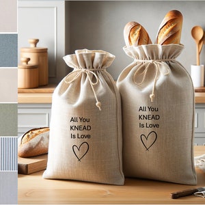 Linen Bread Bag Set, All You Knead is Love - Choose Fabric - 2-Pack 11x15 inch Ideal for Homemade Bread, Unbleached, Bread Story Gift Set