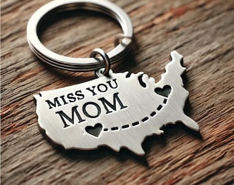 USA Map Keychain Long Distance Mother College Going Away Gift Miss You Mom Custom with Your States - Mother's Day Gift from Daughter or Son