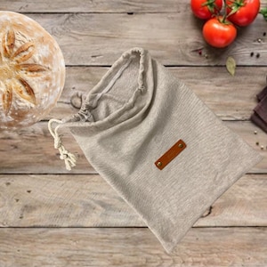 Personalized Bread Bag, Beige Linen, Bread Bag Homemade Sourdough Bread, Reusable Produce Bag, Food Storage, Made in USA, Bread Baker Gift