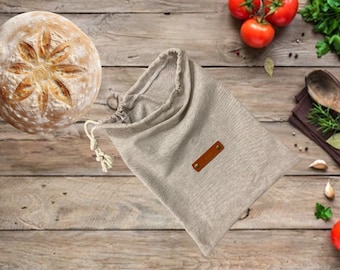 Personalized Bread Bag, Beige Linen, Bread Bag Homemade Sourdough Bread, Reusable Produce Bag, Food Storage, Made in USA, Bread Baker Gift