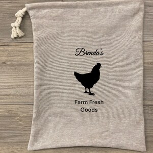Bread Bag, Beige Linen, Chicken Farm Fresh Bread Bag Homemade Sourdough Bread, Reusable Produce Bag, Food Storage Made USA, Bread Baker Gift
