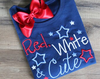 Red White and Cute shirt. July 4th shirt.