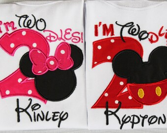 Twin birthday Mickey and Minnie Mouse Twodles shirt. Mickey Birthday. Minnie Birthday.Twodles shirt.