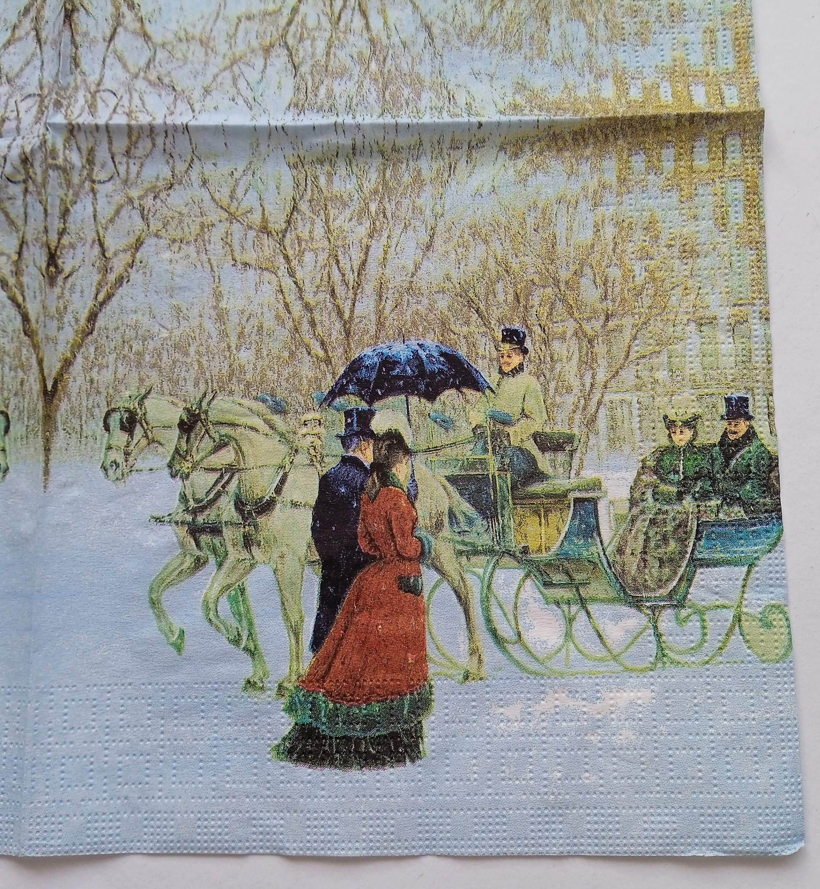 20 Servietten Mit Wintermotiv – Pferdekutsche, 33x33 Cm, 3-lagig, Für Tischdeko & Basteln