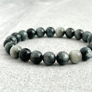 Bracelet en perles de chrysobéryl pour homme : Bracelet extensible avec pierres précieuses