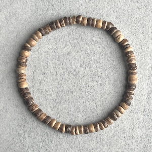 Light Brown Coconut Wood Beaded Bracelet - Men's Stacking Bracelet