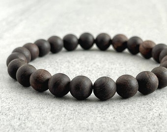 Men's Beaded Bracelet - 6mm, 8mm or 10mm Ebony Blackwood Wooden Stretch Bracelet, Wood Beaded Stretch Bracelet, Gift for Him, Gifts