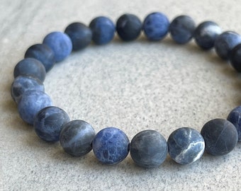 Matte Sodalite Beaded Bracelet: Men's Gemstone Stretch Bracelet