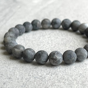 Men&#39;s Matte Black Labradorite Beaded Stretch Bracelet