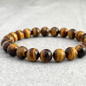 Men&#39;s Beaded Bracelet - 6mm, 8mm or 10mm Yellow Tiger Eye Stretch Bracelet, Gemstone Beaded Bracelet, Tiger Eye Bracelet, Gift for HIm