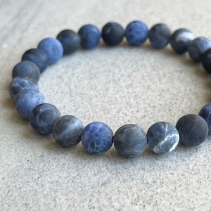 Men&#39;s Beaded Bracelet - Matte Sodalite Beaded Bracelet in 4mm, 6mm, 8mm or 10mm Beads  , Gemstone Stretch Beaded Bracelet, Gift for Him