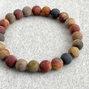 Bracciale con perline da uomo - Bracciale in diaspro Picasso opaco da 6 mm, 8 mm o 10 mm, braccialetto con perline di pietre preziose, braccialetto elastico, regalo per lui