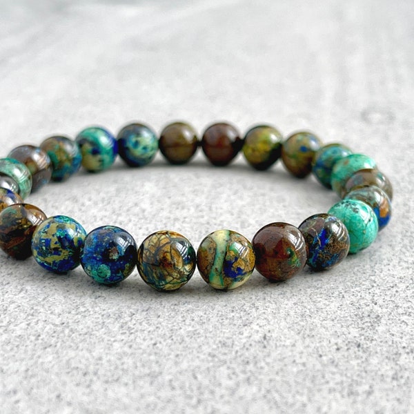 Men's Beaded Bracelet - 6mm, 8mm or 10mm Chrysicolla Beaded Bracelet, Gemstone Beaded Stretch Bracelet, Gift for Him, Man Bracelet, Gift