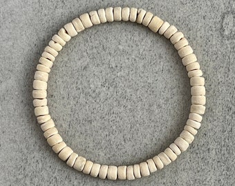 Men&#39;s Beaded Bracelet - 5mm Ivory Coconut Wood Beaded Bracelet, Unisex Bracelet, Stacking Bracelet, Wooden Bead Bracelet, Gift for Him