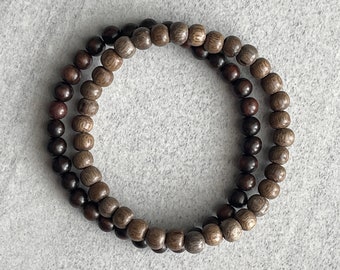 Graywood & Ebony Wooden Beaded Bracelet Set: Men's Wood Stretch Bracelet