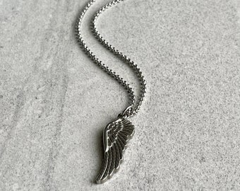 Men's Stainless Steel Angel Wing Necklace | Rolo or Box Chain Jewelry