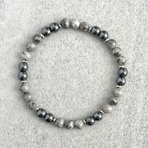 Kralenarmband heren - STERKTE - 6 mm of 8 mm kaart jaspis en hematietarmband, stretcharmband met edelsteenkralen, cadeau voor hem, herenarmband