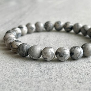 Kralenarmband heren - matte kaart jaspis kralenarmband met kralen van 6 mm, 8 mm of 10 mm, stretcharmband met edelsteenkralen, cadeau voor hem