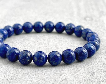 Men's Beaded Bracelet - 6mm, 8mm or 10mm Lapis Lazuli Beaded Stretch Bracelet, Gemstone Beaded Bracelet, Blue Bead Bracelet, Gift for Him