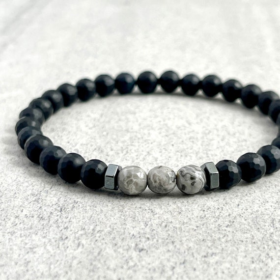 Bracelet En Perles D'Onyx Noir 6mm - Longueur 19-20 Cm, Sans Fermoir, Style Bohème