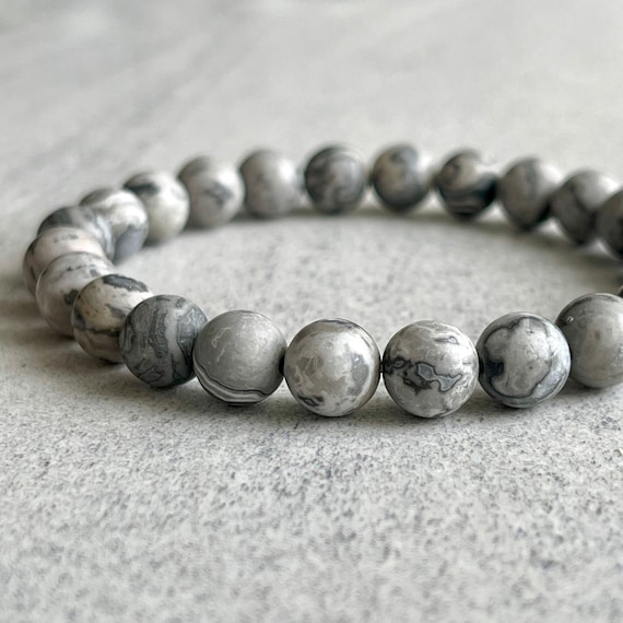 Mens Stretch Bracelet with Map and Picture Jasper Beads Mens Stretch Bracelet with Map and Picture Jasper Beads