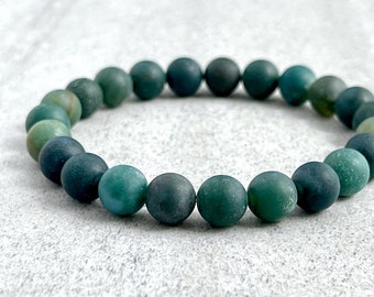 Men's Beaded Bracelet - 6mm, 8mm or 10mm Matte Moss Agate Beaded Bracelet, Green Gemstone Stretch Beaded Bracelet, Gift for Him, Gifts