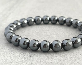Herren-Perlenarmband – 6 mm, 8 mm oder 10 mm Hämatit-Perlen-Stretch-Armband, Edelstein-Perlenarmband, Geschenk für Ihn, Herrenarmband