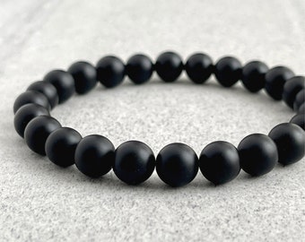 Matte Onyx Beaded Bracelet, 4mm, 6mm, 8mm, 10mm or 12mm Gemstone Beaded Bracelet, Men's Beaded Stretch Bracelet, Bracelet, Gift for Him