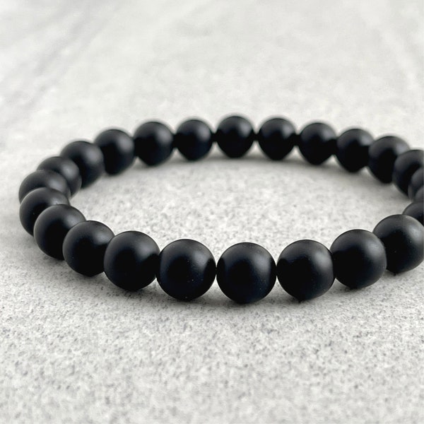 Matte Onyx Beaded Bracelet, 4mm, 6mm, 8mm, 10mm or 12mm Gemstone Beaded Bracelet, Men's Beaded Stretch Bracelet, Bracelet, Gift for Him