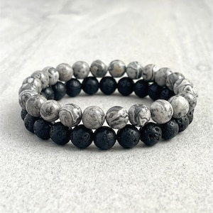 Ensemble de bracelets homme en jaspe carte et perles de lave