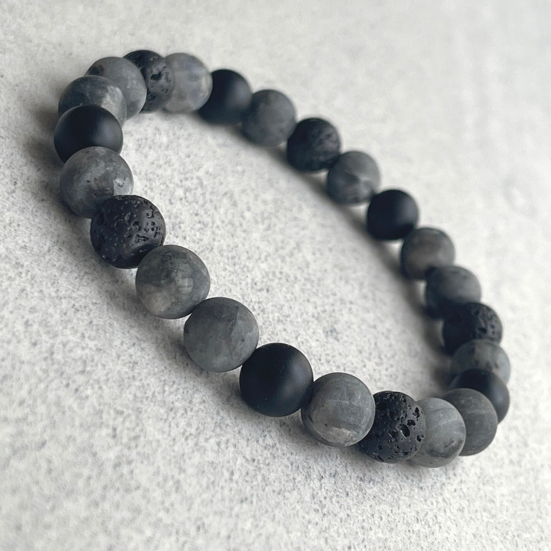 Men's Beaded Bracelet GREY CAMO, 6mm, 8mm, or 10mm Matte Black