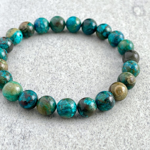 Turquoise Chrysocolla Beaded Bracelet - Men's Gemstone Stretch Bracelet