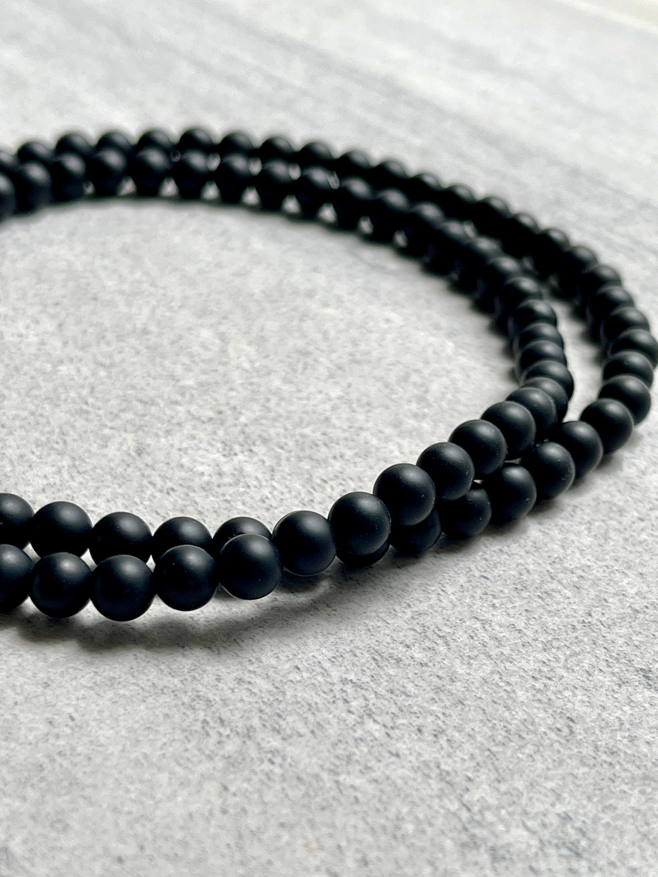 Collier Homme Perles Agate Mate Et Onyx à Facettes - Longueur 50 Cm - Fait Main En France - Neuf