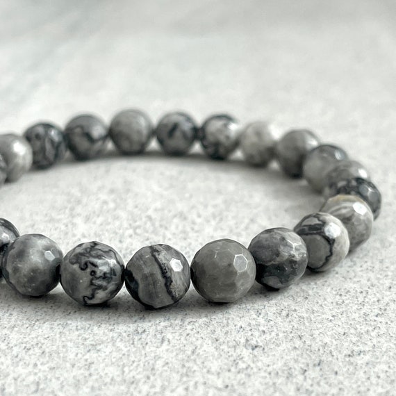 Mens Stretch Bracelet with Map and Picture Jasper Beads Mens Stretch Bracelet with Map and Picture Jasper Beads